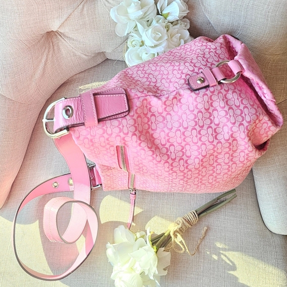 Coach Signature Jacquard Hobo Shoulder Bag Crossbody # 21041E ( Pink ) - Picture 5 of 16